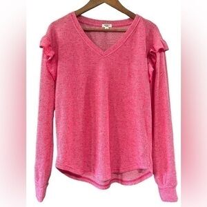 Dylan Pullover V Neck Sweater - Ruffle Detail - Womens Size Medium - Pink